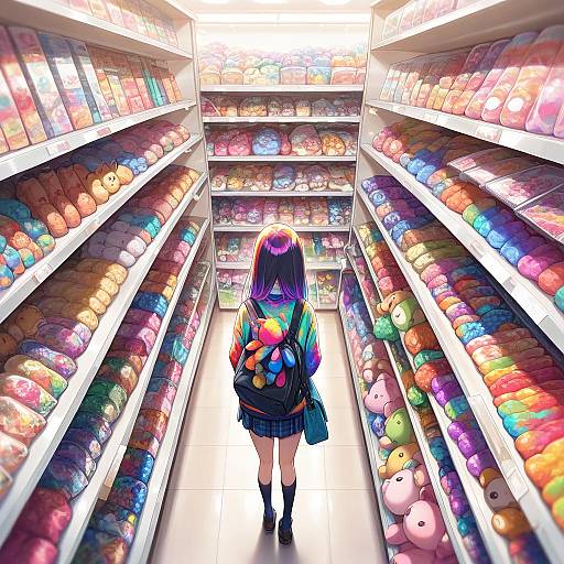 Colorful Girl in a Stuffed Animal Store