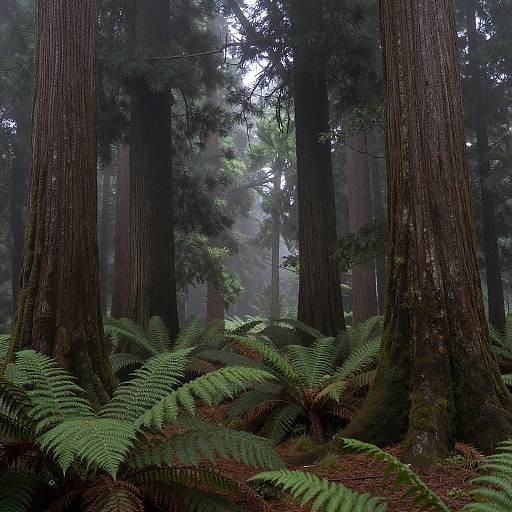 Misty Ancient Forest at Dawn