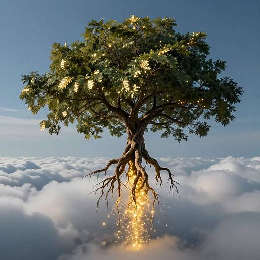 Celestial Tree with Glowing Roots