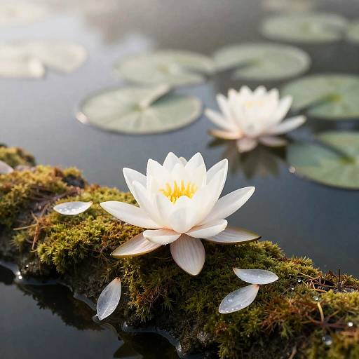 Serene Japanese Ink Water Lily Pond
