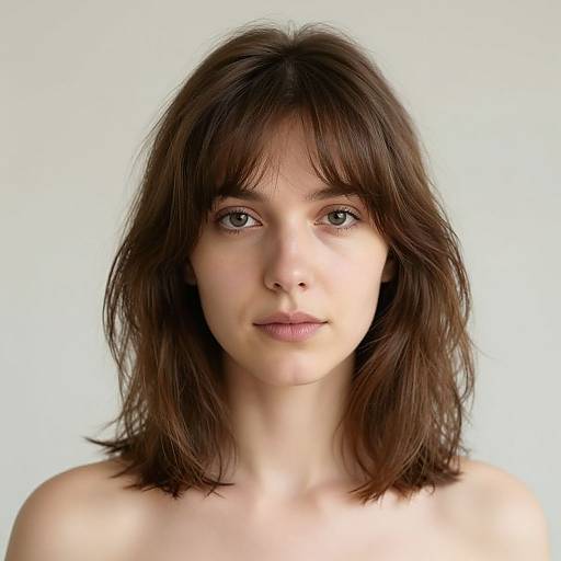 Photograph of a fair-skinned, brown-haired woman with straight shoulder-length hair, light brown eyes, and neutral expression against a plain white background.