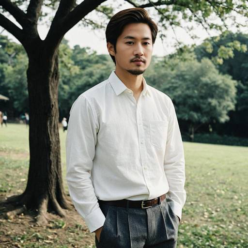Asian Man in White Shirt Standing Outdoors