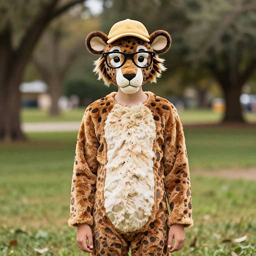 Person in Leopard Costume with Hat and Glasses