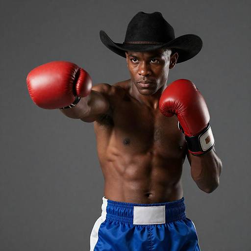 Boxer in Black Cowboy Hat Punching