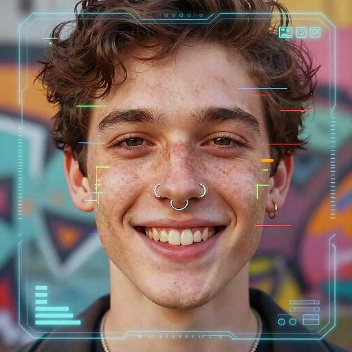 Neon Nose Ring Glitch Portrait