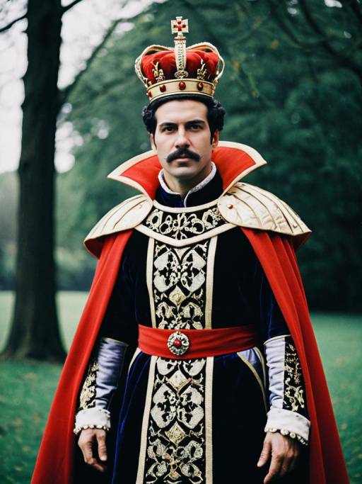 Man in Royal King Costume with Red Cape and Crown