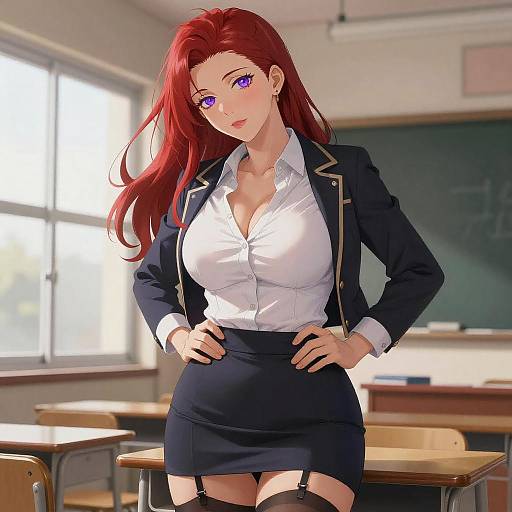 Curvy Red-Haired Woman in Classroom
