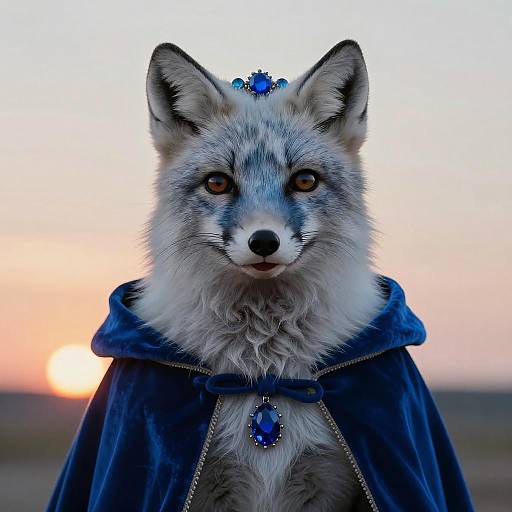 Surreal Royalcore Sapphire Arctic Fox Portrait