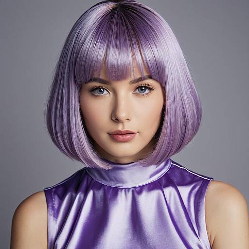 Young Woman with Light Purple Bob Wig