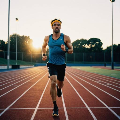 Athlete Running on Urban Track at Sunrise