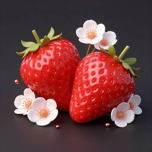 Realistic Strawberries with White Flowers