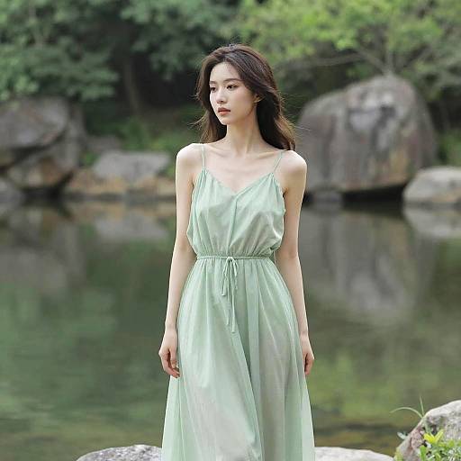 Serene Woman by Tranquil Lake