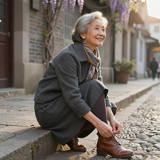 Elderly Woman in Urban Street Setting