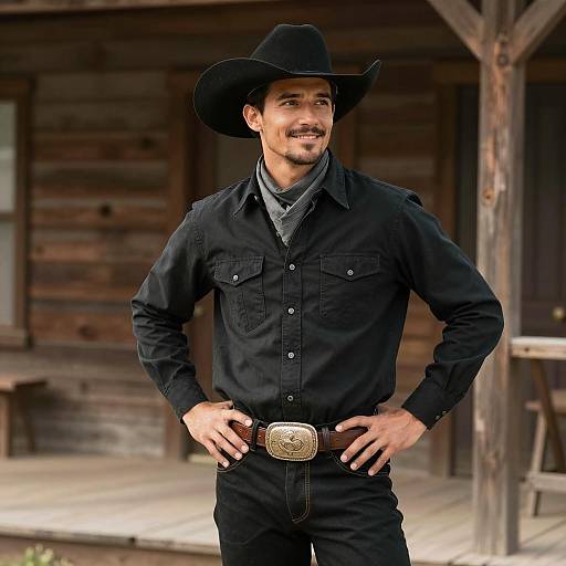 Smiling Cowboy in Black Outfit