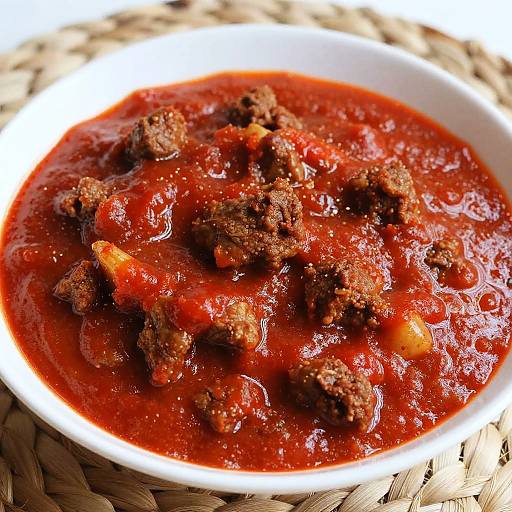 Close-Up of Tomato Meat Sauce Bowl