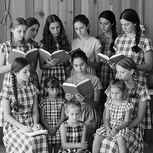 Twelve Women and Children in Plaid