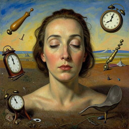 Surrealist Portrait with Melting Timepieces