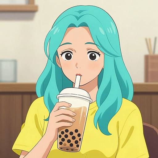 Introspective Malay Girl Drinking Boba