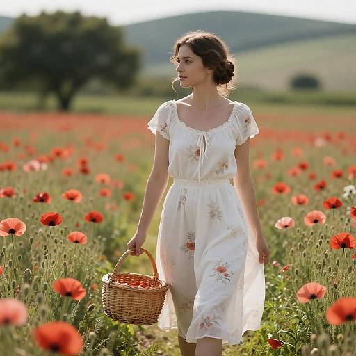 Serene Woman in a Poppy Field