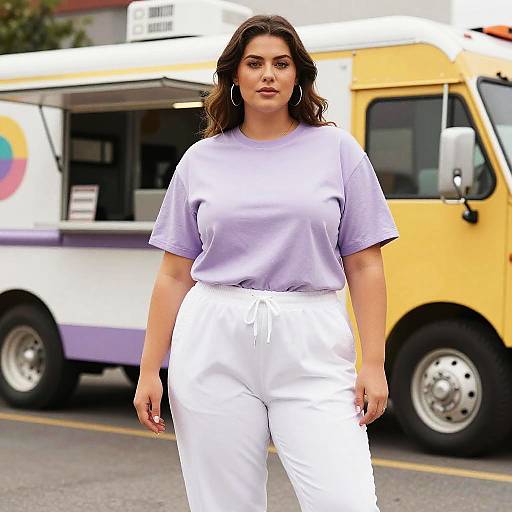 Lanky Woman at Vibrant Food Truck Rally