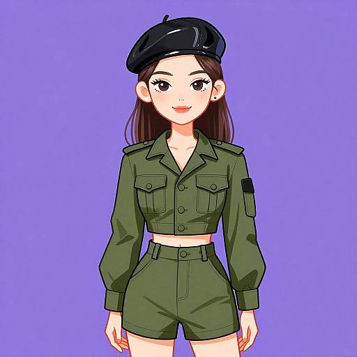 Military-Inspired Woman in Olive Outfit