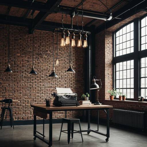 Industrial Loft Workspace with Vintage Typewriter