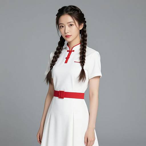 Woman in White Dress with Braids