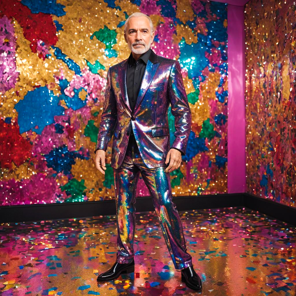 Dazzling Confident Man in Sequin Outfit