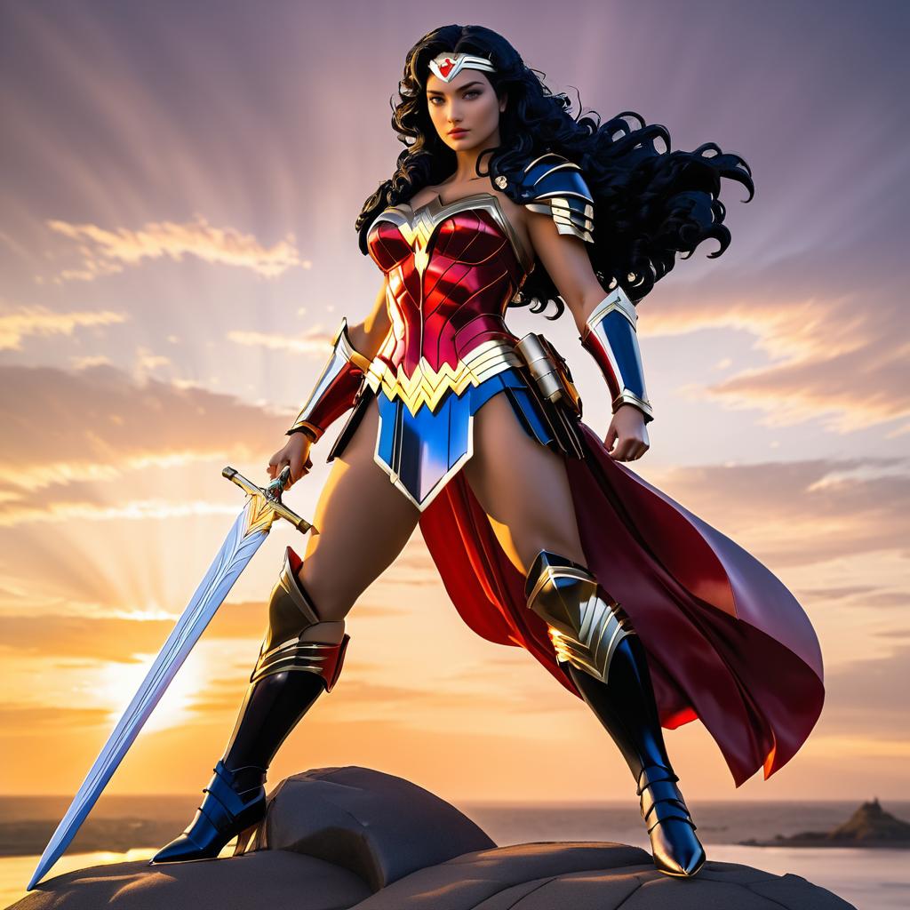 Wonder Woman in Dramatic Sunset Scene