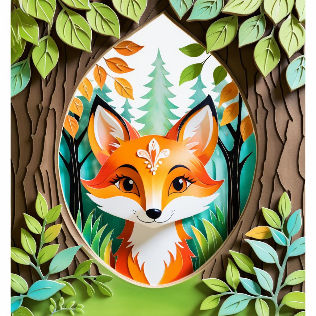 Whimsical Fox Peeking from Tree