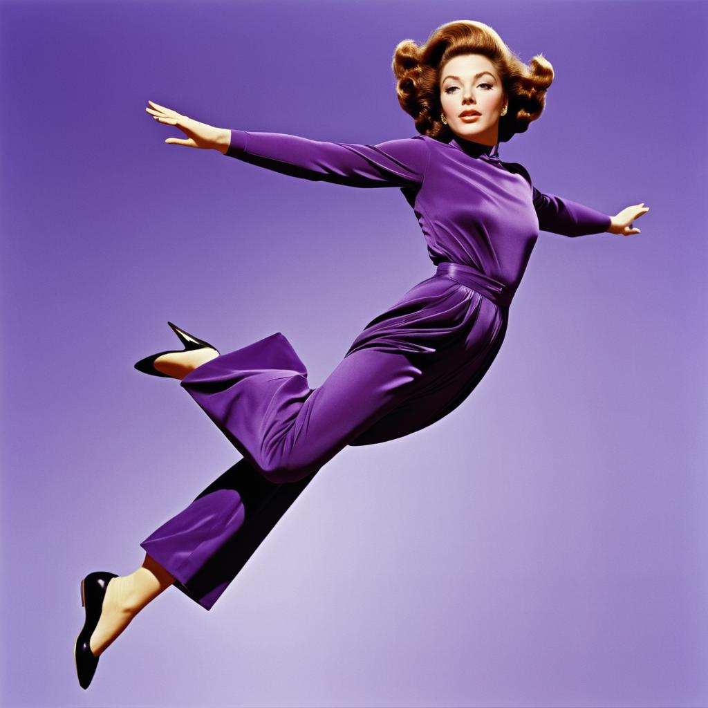 Woman in Purple Jumpsuit in Midair