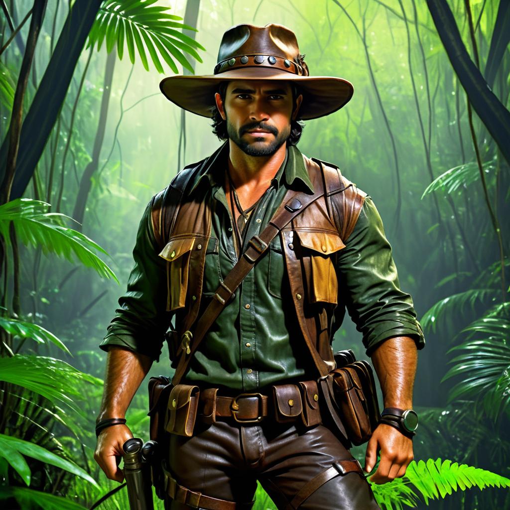 Rugged Ranger in Dense Jungle Illustration