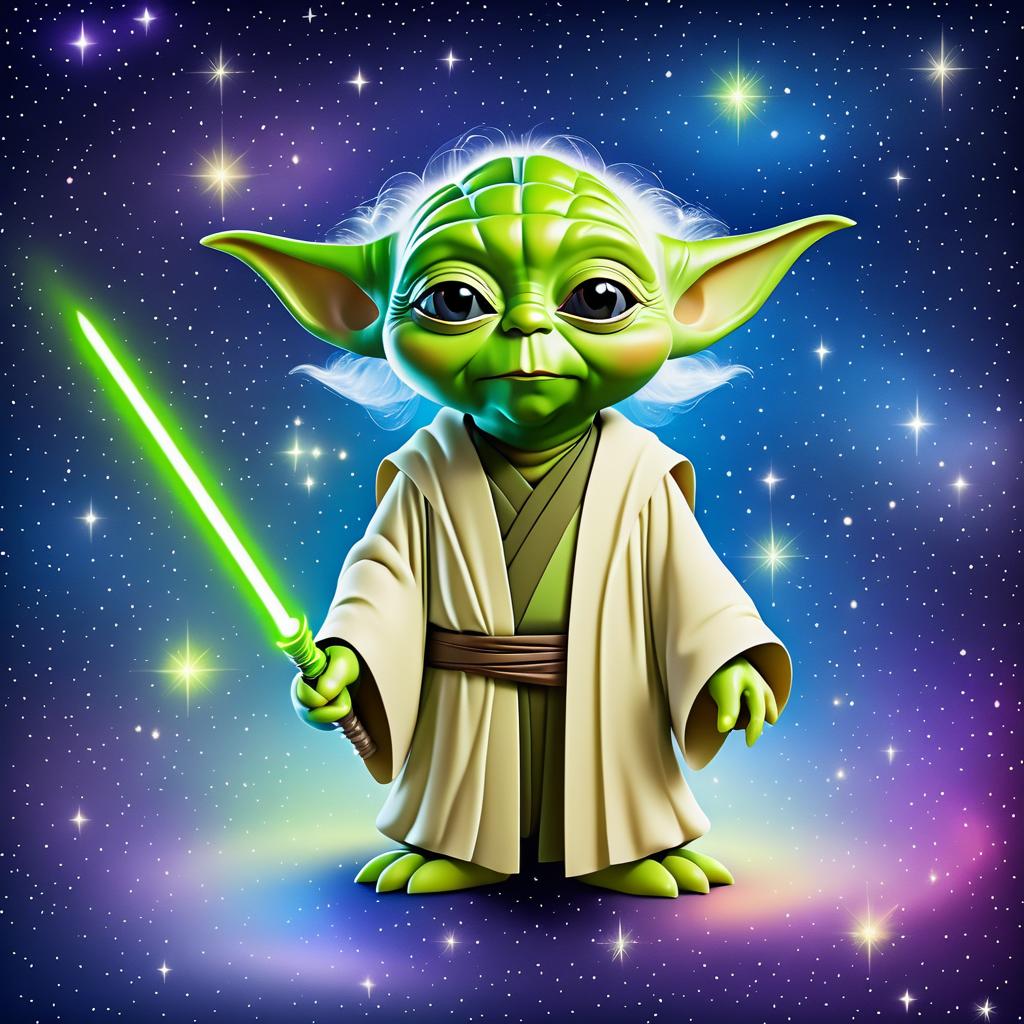 Whimsical Yoda in a Starry Galaxy