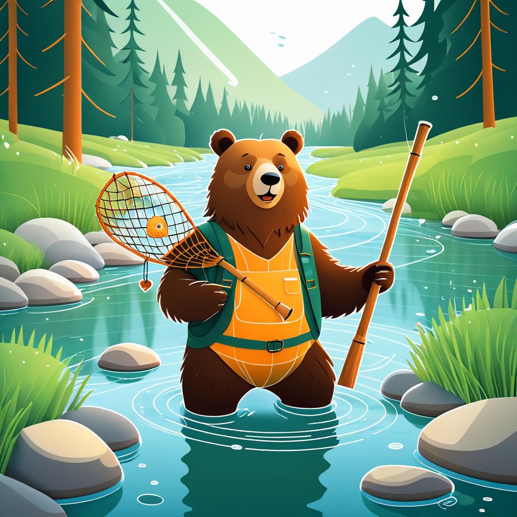 Playful Bear Fishing in a Stream