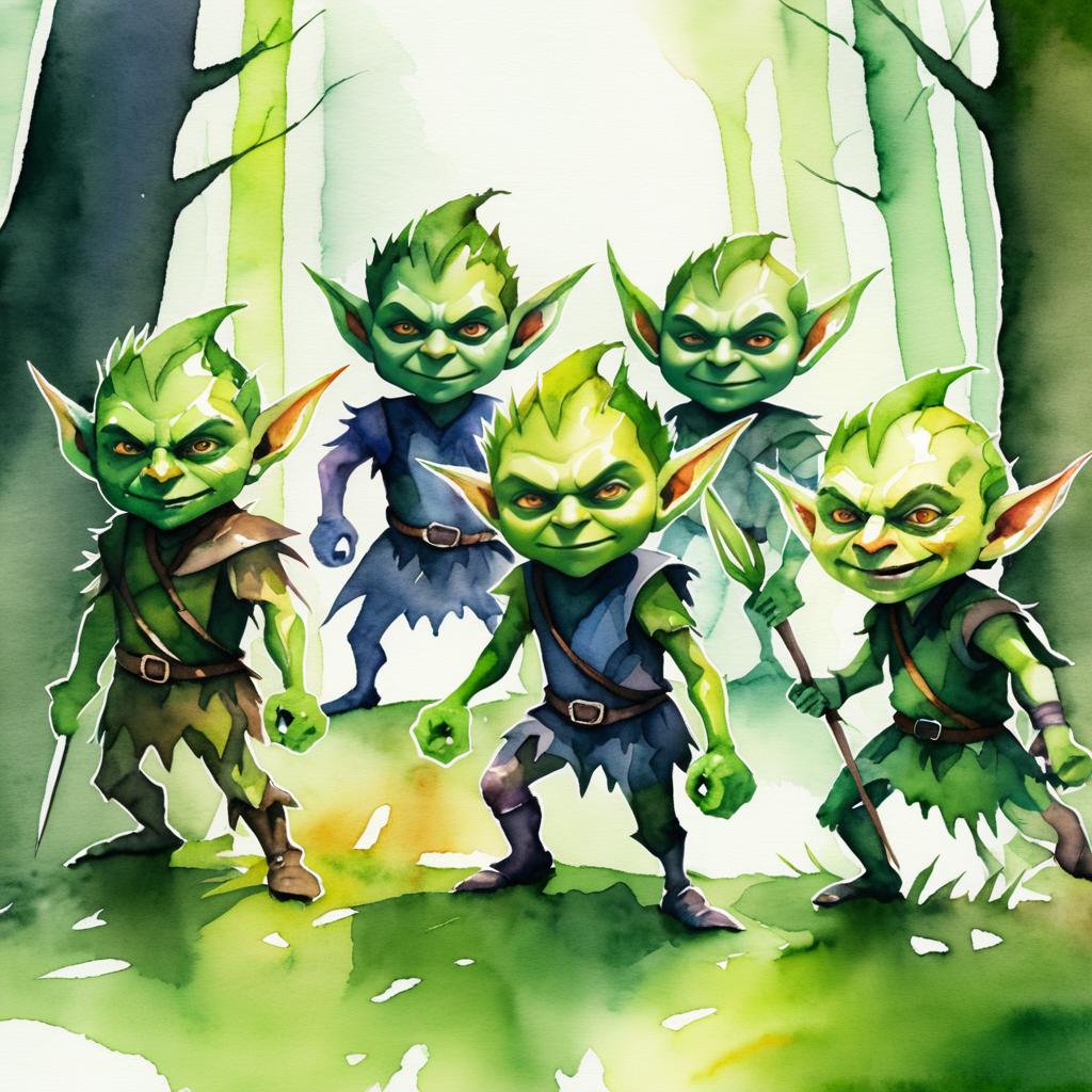 Watercolor Goblin Adventure with Distorted Features