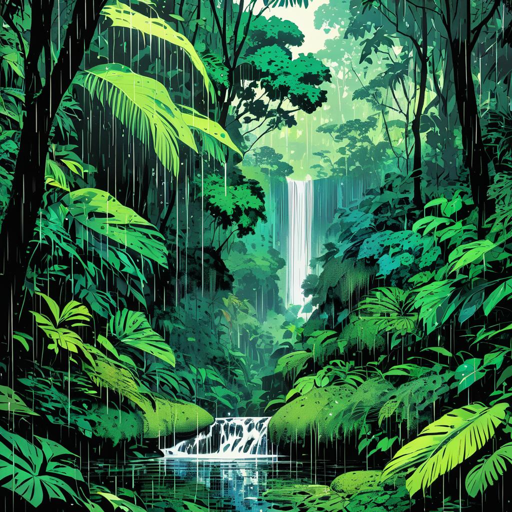 Halftone Jungle with Hidden Waterfalls