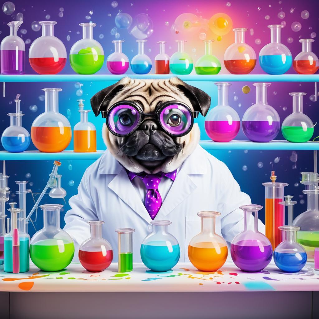 Pug Scientist in a Whimsical Lab