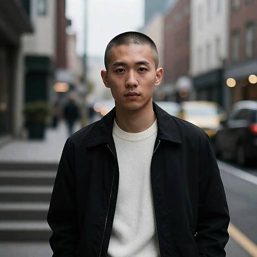 Moody Cinematic Urban Portrait Buzz-Cut Man