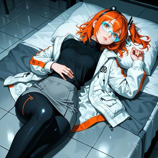 Android Girl with Orange Hair in Bed