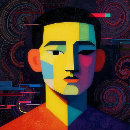 Geometric Neon Portrait with Digital Glitches