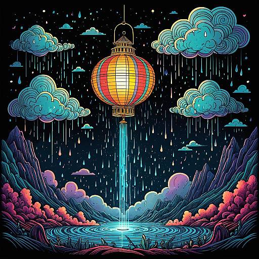 Whimsical Lanterns in Psychedelic Clouds