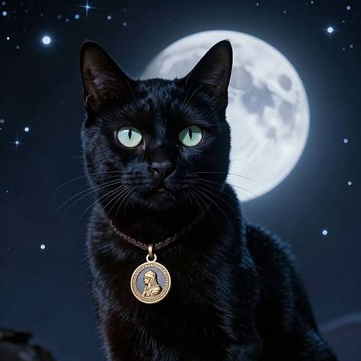 Mystical Black Cat in Galactic Night