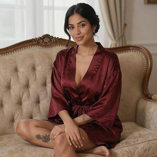 Elegant Woman on Ornate Couch