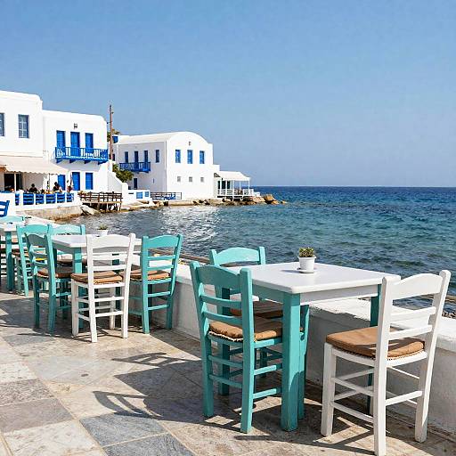Panoramic Coastal Greek Taverna Scene