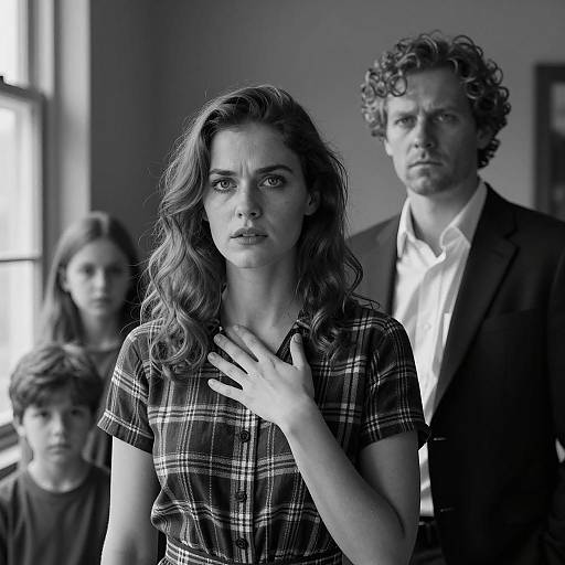 Serious Family in Black and White