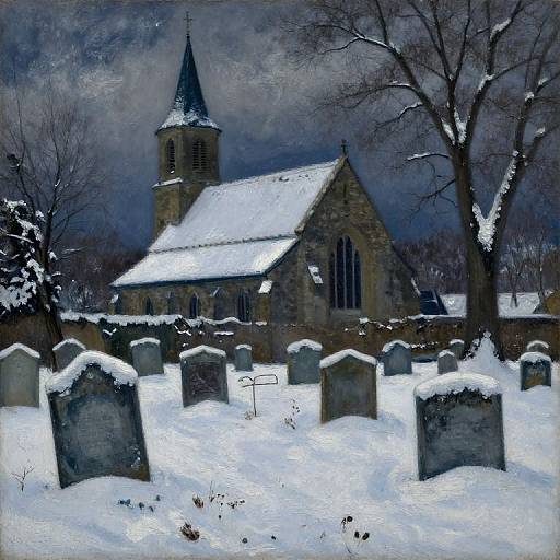 Impressionist Snowy Churchyard Scene