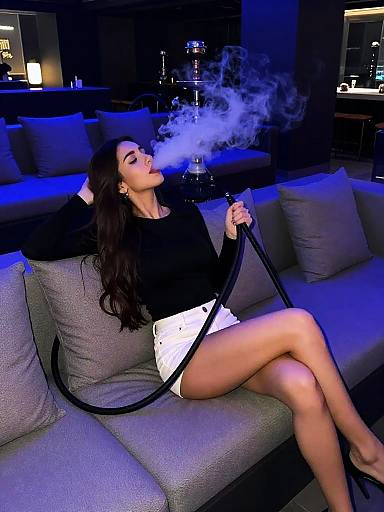 Cinematic Shisha Lounge Reclining Woman