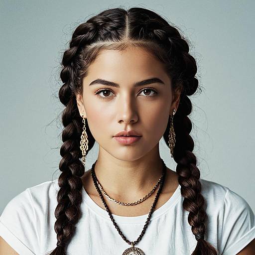 Realistic Portrait of Girl with Braids