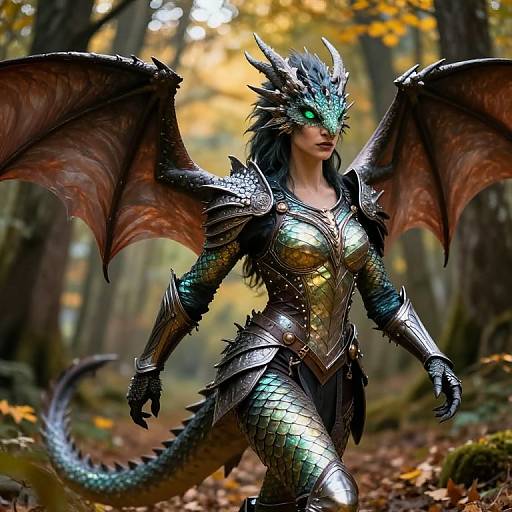 Half-Dragon Warrior in Enchanted Forest