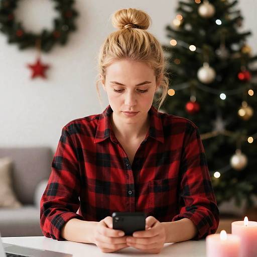 Cozy Indoor Holiday Focused Woman